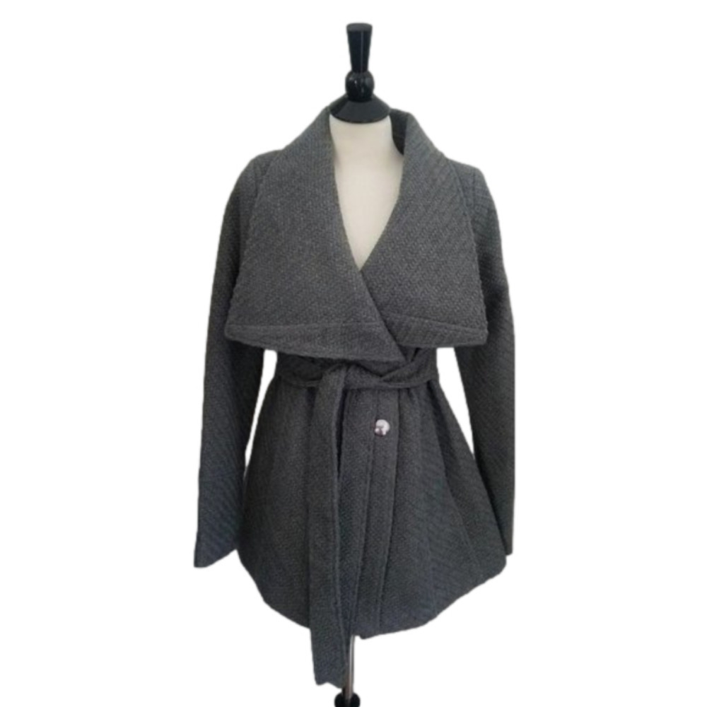 NWT Women's I.N.C. International Concepts Textured Wrap Coat in Charcoal Size S - Picture 2 of 11